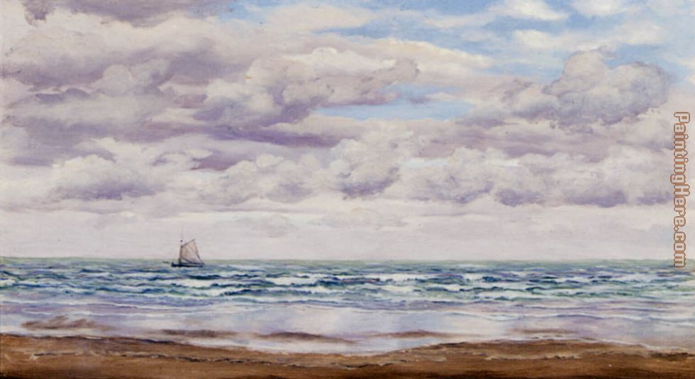 Gathering Clouds, A Fishing Boat Off The Coast painting - John Brett Gathering Clouds, A Fishing Boat Off The Coast art painting